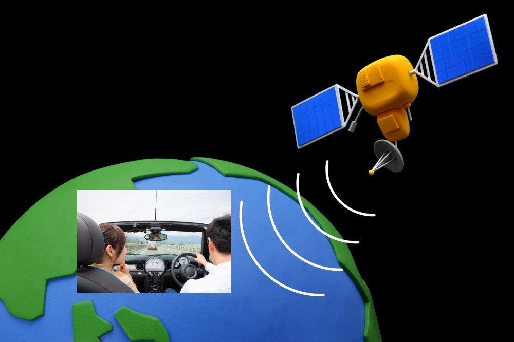 GPS発信機が車を追跡するイメージ